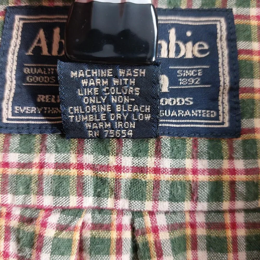 Abercrombie & Fitch Plaid Button Down Shirt XL Green Red Cotton Vintage Outdoors - Picture 8 of 10
